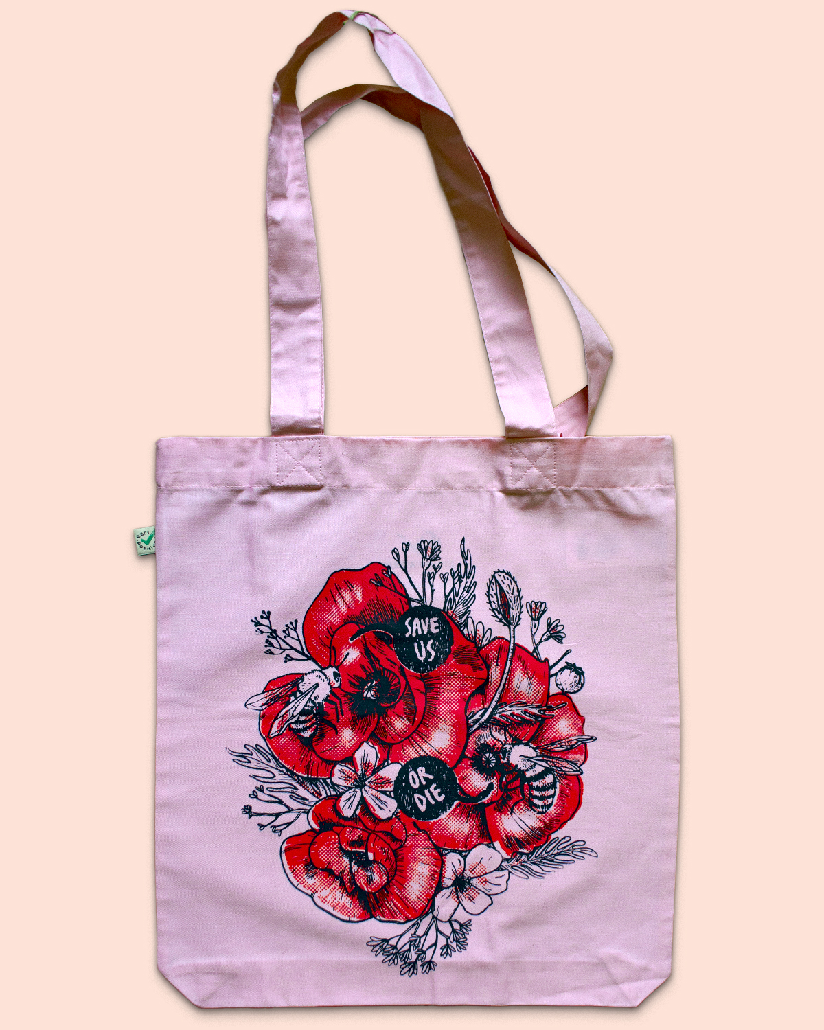 Save bees on organic tote bag
