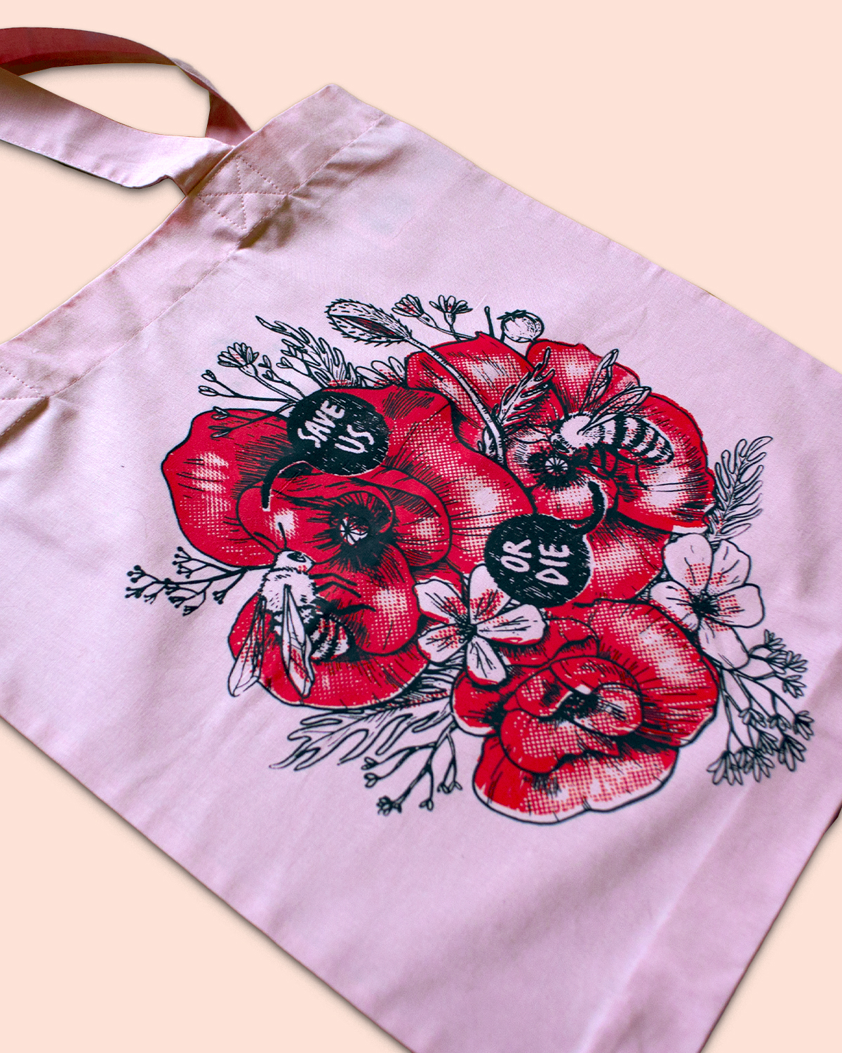 Save bees on organic tote bag
